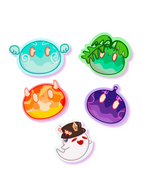 Five colorful cartoon characters on a white background